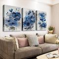 Blue Flowers Canvas Wall Art for Bedroom Home Decor - Artwork for Wall, Abstract Floral Wall Decor Print -Bathroom, Living Room, Kitchen Decor - Ready to Hang 3 Patchwork, 12x16inchx3pcs