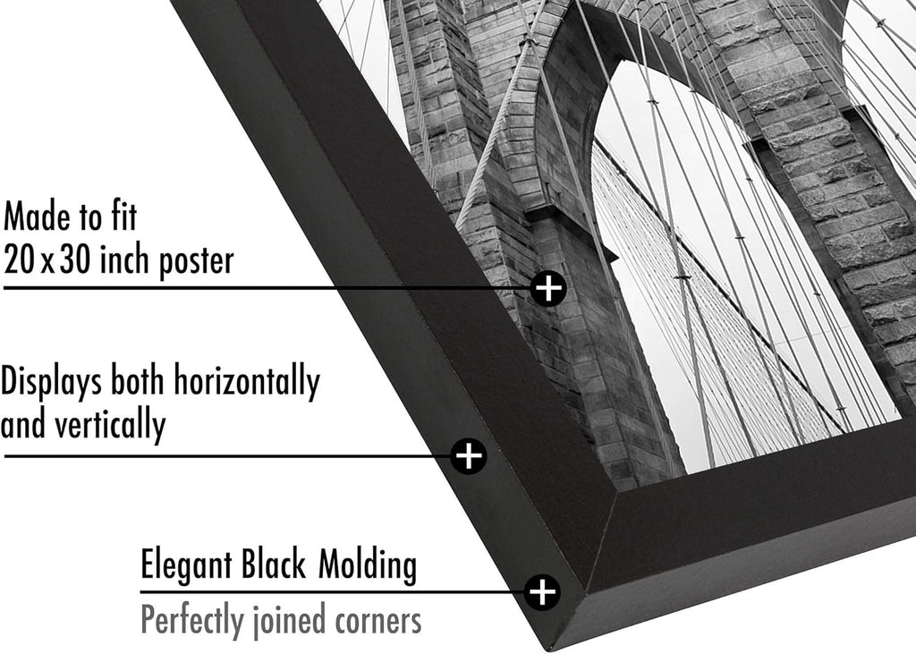 Americanflat 20x30 Poster Frame with Polished Plexiglass - Black Picture Frame - Wide Photo Frames Made of Engineered Wood for Vertical or Horizontal Wall Display - Epic Collection - Black