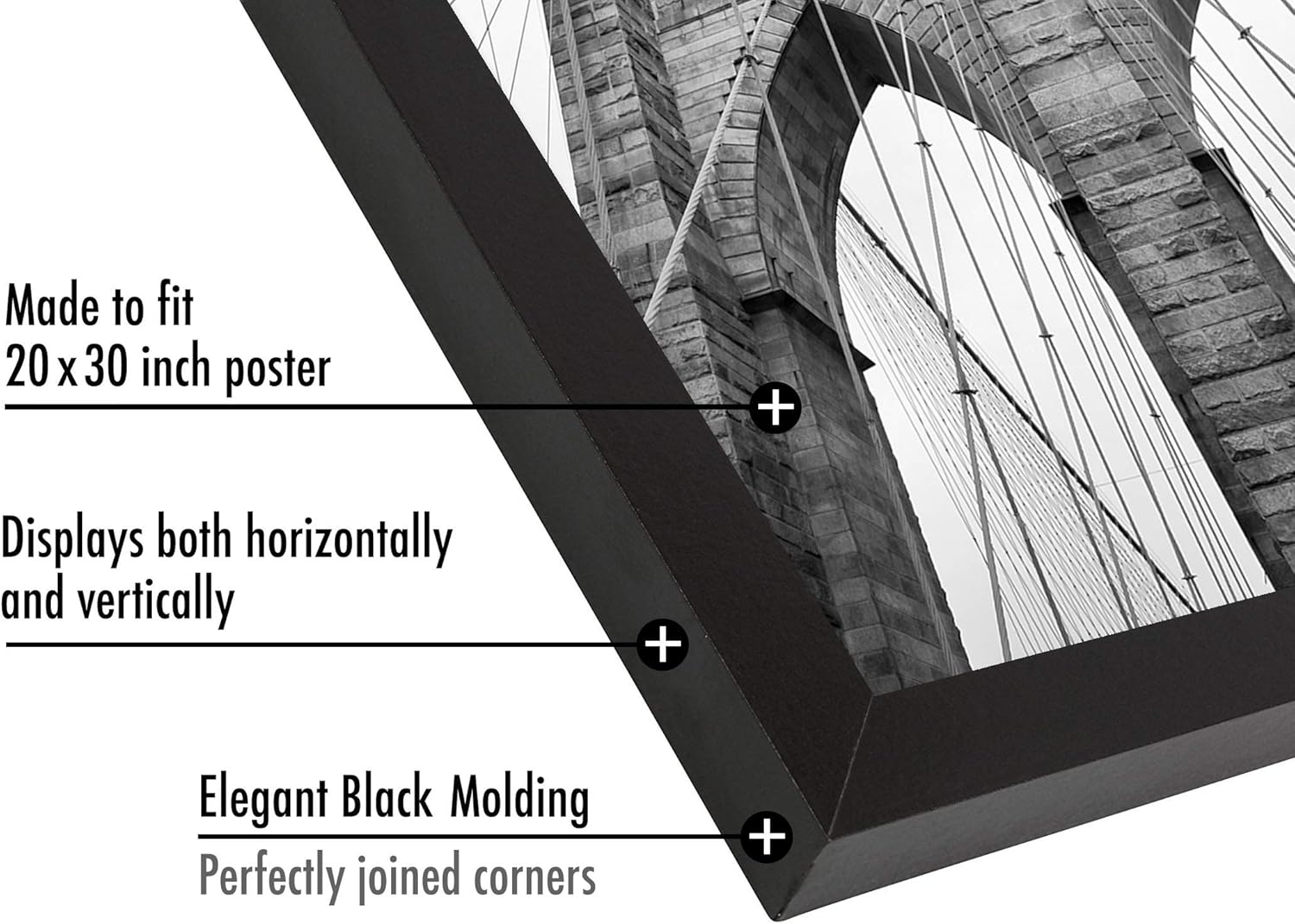 Americanflat 20x30 Poster Frame with Polished Plexiglass - Black Picture Frame - Wide Photo Frames Made of Engineered Wood for Vertical or Horizontal Wall Display - Epic Collection - Black