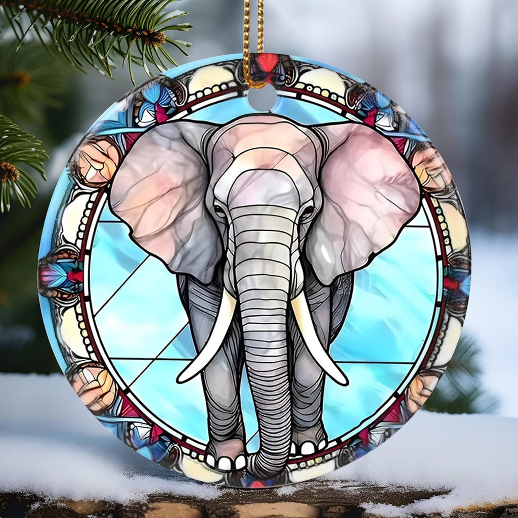 Touber Christmas Ornament, Christmas Decoration, Holiday Present Idea, Heirloom Keepsake, Round Ceramic, Gift Exchange, Gift Idea, Elephant