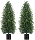 4FT Artificial Cedar Topiary Tree Set of 2, Faux Evergreen Pine Shrubs Plants with Pot, Realistic Fake Plants for Indoors Outdoors Front Porch Christmas Decor