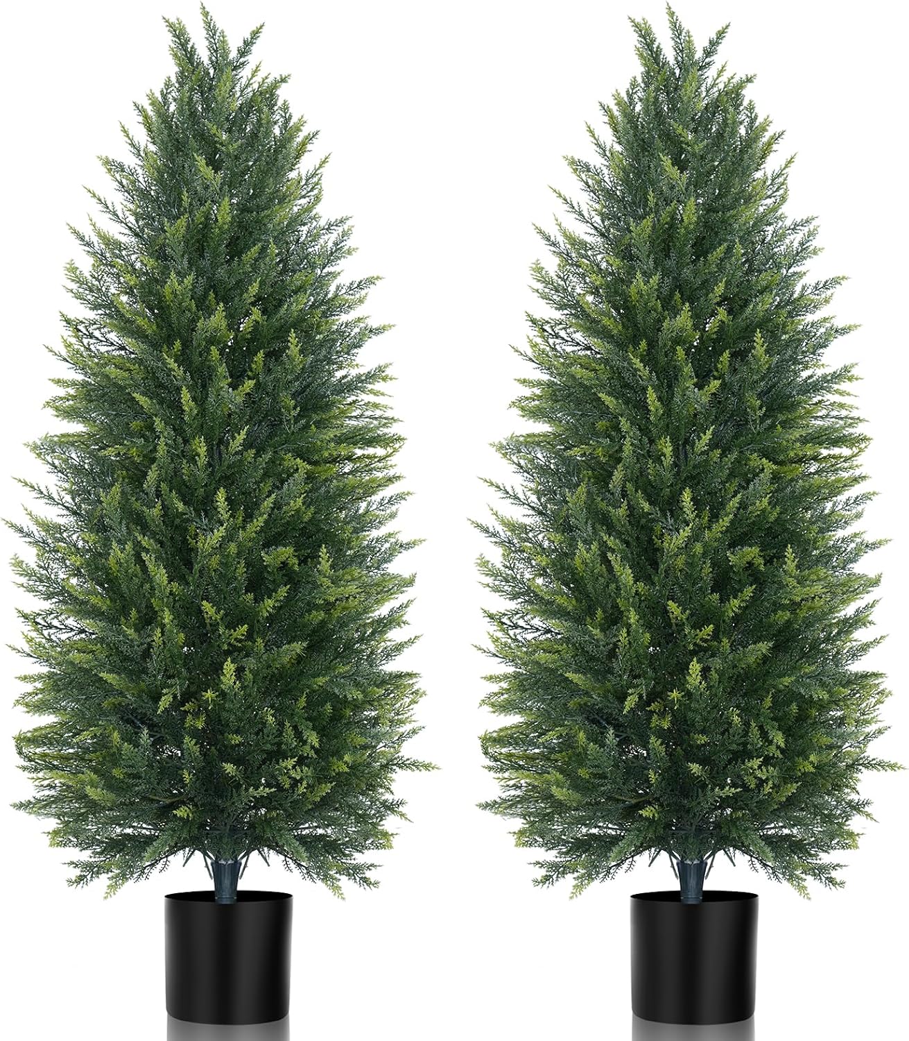 4FT Artificial Cedar Topiary Tree Set of 2, Faux Evergreen Pine Shrubs Plants with Pot, Realistic Fake Plants for Indoors Outdoors Front Porch Christmas Decor