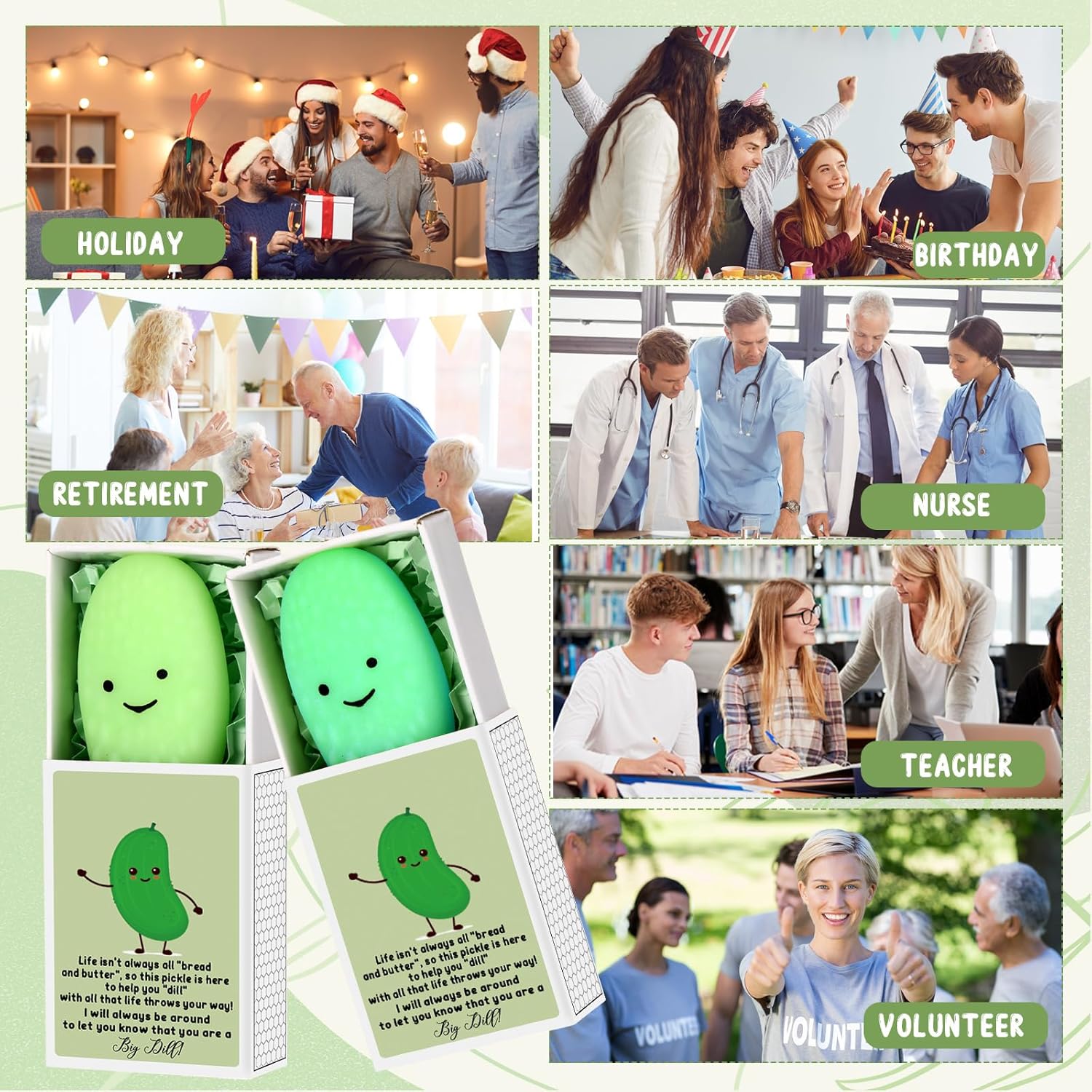 Wettarn 36 Sets Appreciation Pickle Gifts Cute Stress Balls with Support Gift Boxes Adults Party Favors for Employee Coworker Friends Office Positive Relief Toys Stocking Stuffers