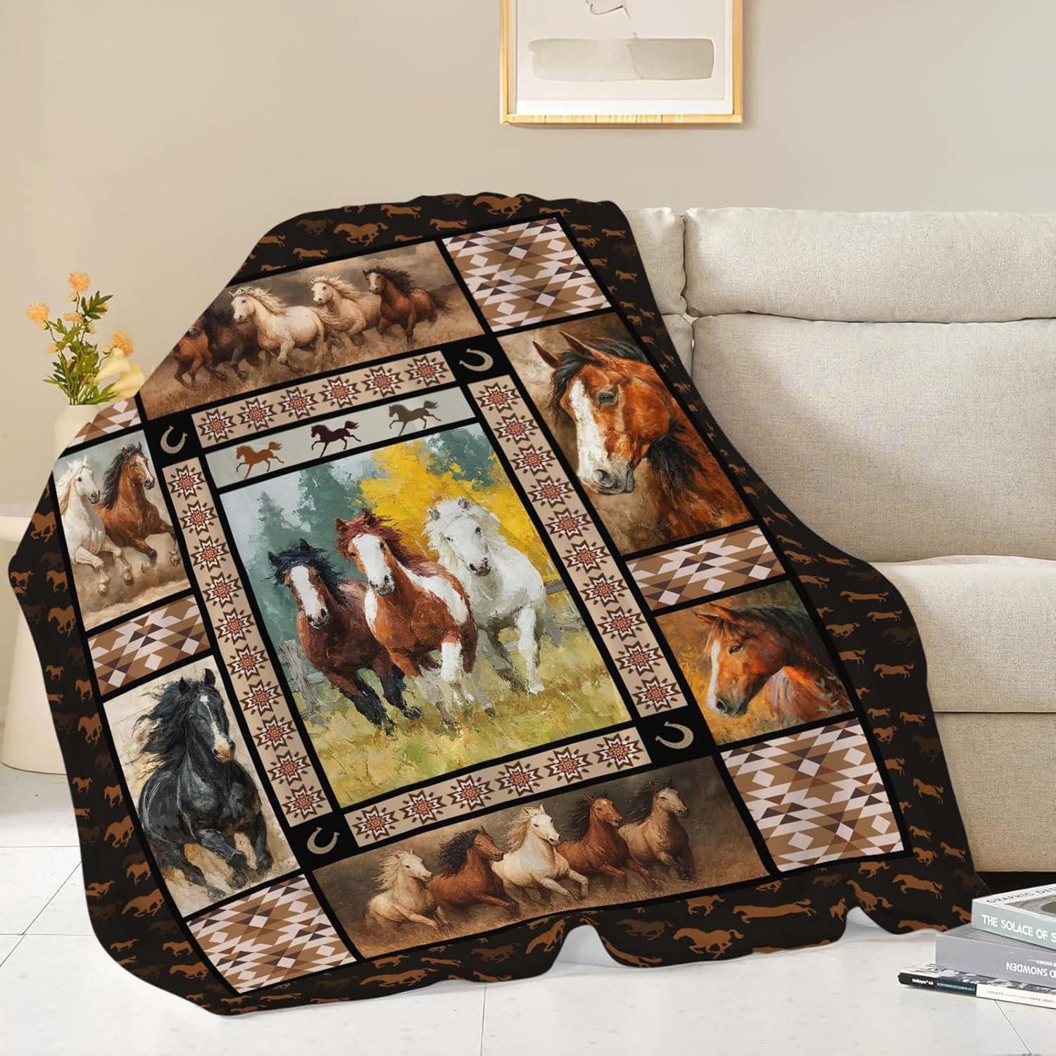 Horse Throw Blanket Horse Stuff Gifts for Kids Girls Boys Adults Women Men Soft Cozy Warm Plush Fluffy Fuzzy Fleece Blanket Decor 50''X60''
