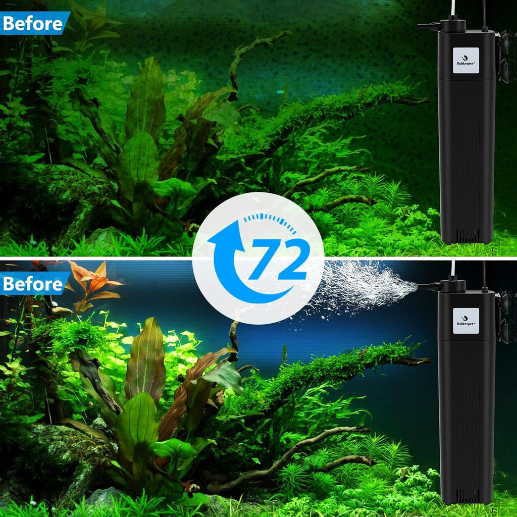fishkeeper Aquarium Filter U-V for 40-150 Gallon, 211 GPH Fish Tank Filter for Green Water and Algae Clean, Ultra Silent Submersible Pump Filter with Adjustable Bubble Output for Deodorization Killing