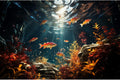 Underwater Aquarium Background Orange Aquatic Plants with Sunbeams Fish Tank Background Underwater Rooted Species Stone Rocks Tropical Fish Terrarium Background Vinyl 36x20in