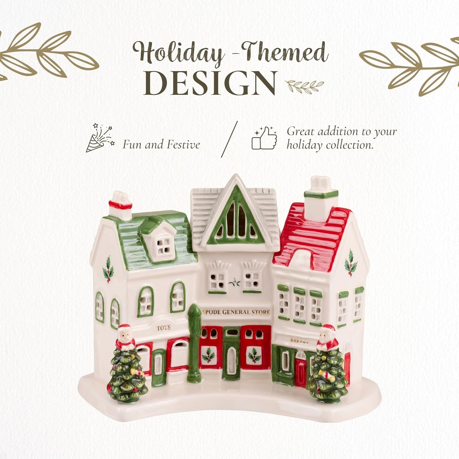 Spode Christmas Tree Miniature Village Figural Decoration - LED Lighted Set, Ceramic Holiday Decor - Dolomite Collectible for Indoor Display (Shoppes)