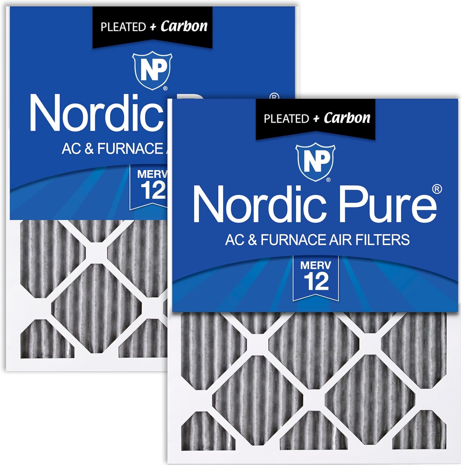 Nordic Pure 20x25x1 (19 1/2 x 24 1/2 x 3/4) Furnace Air Filters MERV 12 Pleated Plus Carbon 2 Pack