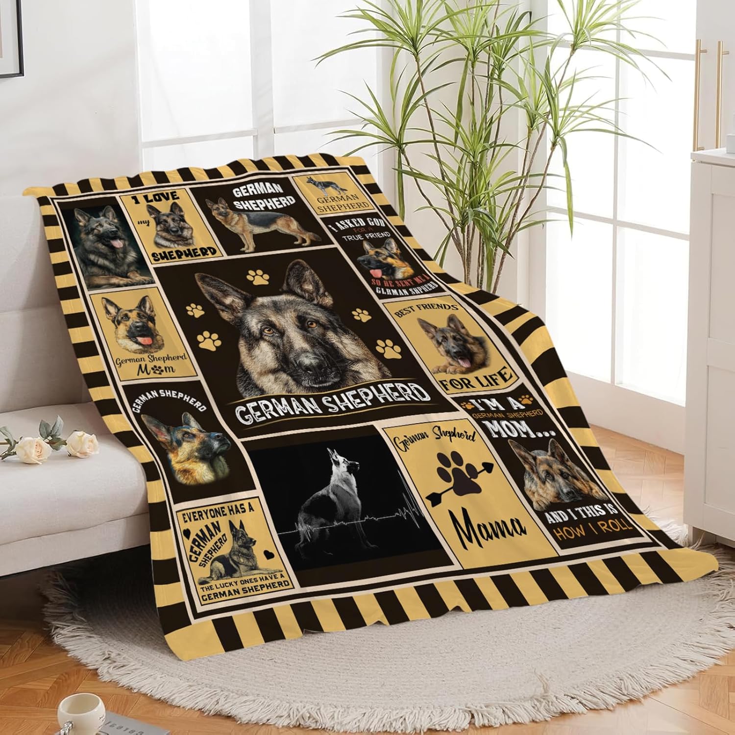 German Shepherd Throw Blanket German Shepherd Puppy Stuff Gifts for Dog Lover Kids Girls Boys Adults Women Men Soft Cozy Warm Plush Fluffy Fuzzy Fleece Blanket Decor 50''X60''