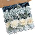 Blue Artificial Flowers Combo Box Set Gradient Color Flower Leaf with Stems for DIY Wedding Bouquets Centerpieces Baby Shower Party Home Decorations