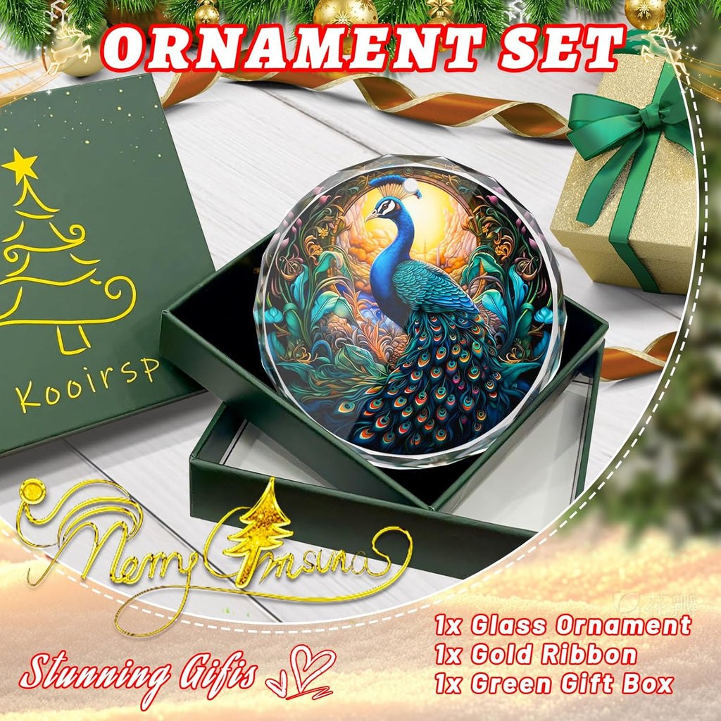 Peacock Stained Glass Ornament - Christmas Tree Decoration, Peacock Ornaments for Exchange