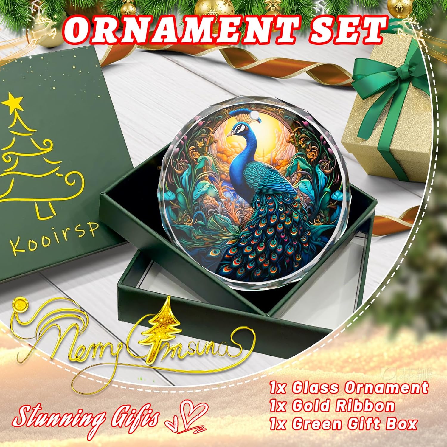 Peacock Stained Glass Ornament - Christmas Tree Decoration, Peacock Ornaments for Exchange