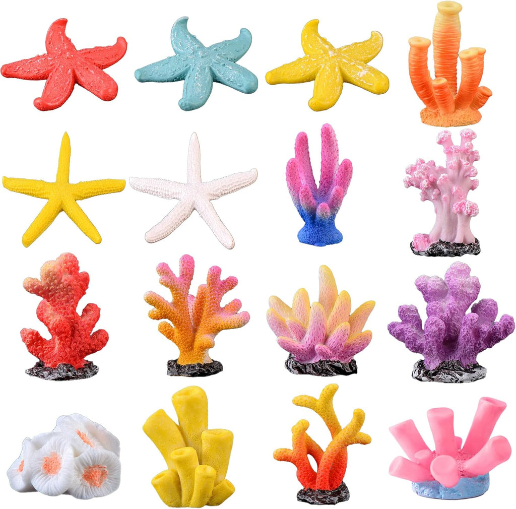 16 Pcs Artificial Coral Decor Set Colorful Polyresin Aquarium Ornaments for Fish Tanks, Fish Tank Aquarium Landscape, Coral Reef Decor