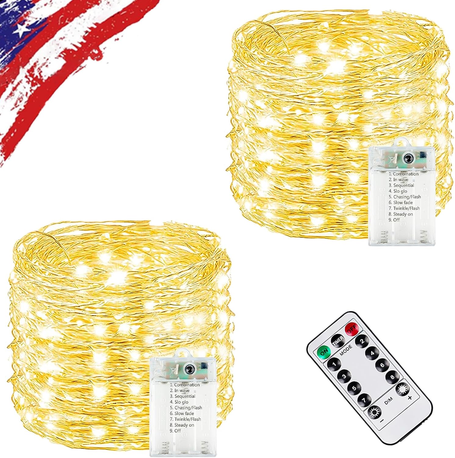 2 Pack Total 40FT 120LED Fairy Lights Battery Operated with Rmote, Waterproof Twinkle Lights with Timer Indoor Outdoor, Cuttable String Light for Bedroom, Classroom, Wedding, DIY, Christmas Decor