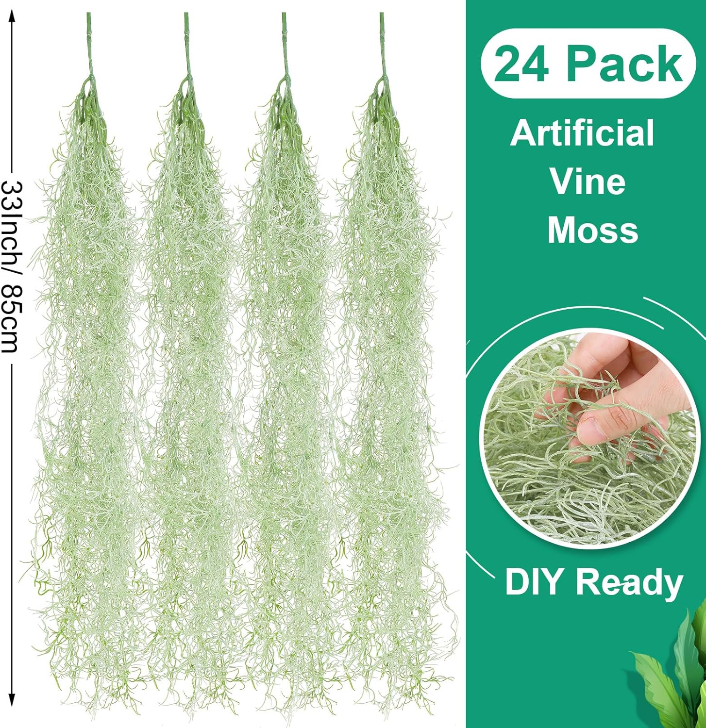 Cindeer 24 Pack Fake Spanish Moss Artificial Hanging Decoration Bulk Faux Greenery Moss Garland for Potted Wall Living Room Indoor Outdoor Decor(33 Inch,Dark Gray)