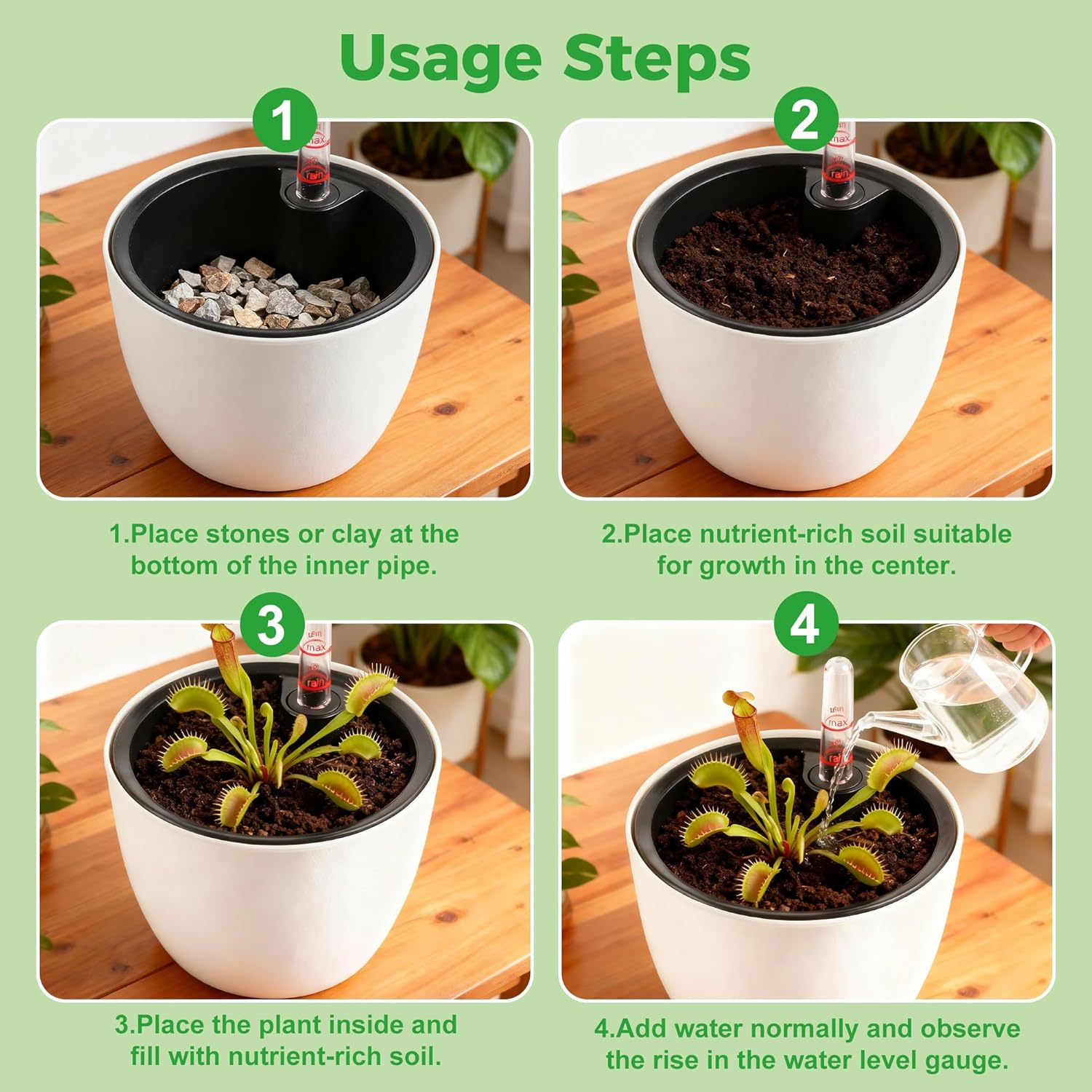 Venus Flytrap Terrarium Pot with LED Grow Light & Air Vent, Desktop Mini Ecosystem Planter Kit for Live Plants Indoor, Succulent, Moss, Butterwort Plant, Home Decor Office Desk Decor Gifts