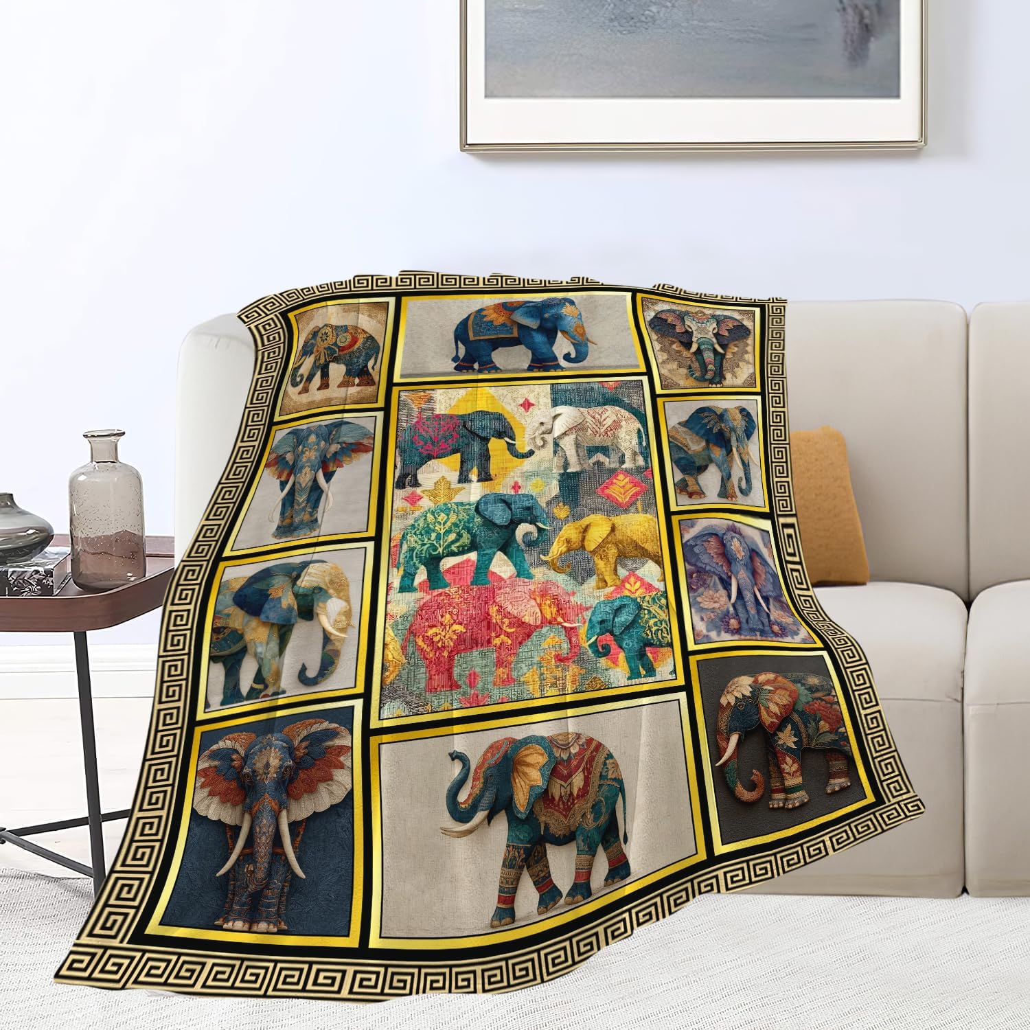 Elephant Throw Blanket Elephant Stuff Gifts for Kids Girls Boys Adults Women Men Soft Cozy Warm Plush Fluffy Fuzzy Fleece Blanket Decor 50''X60''