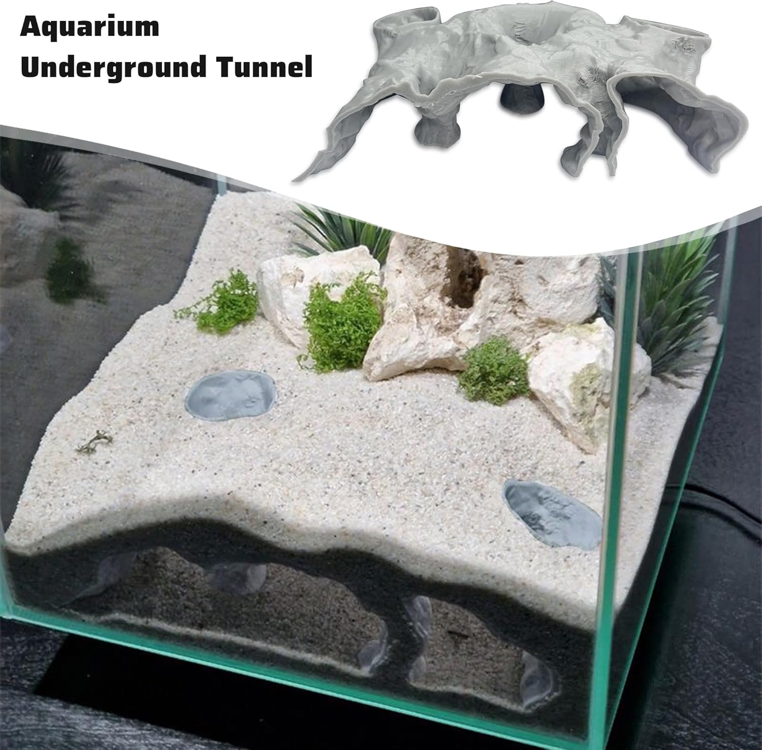 LIYAOLI Aquarium Cave Tunnel Hideout - 3D Printed Fish Tank Cave Decor for Pleco,Friendly Sinking Base Shrimp/Betta Fish Hideout for Aquarium with Viewing Ports (M - Grey)