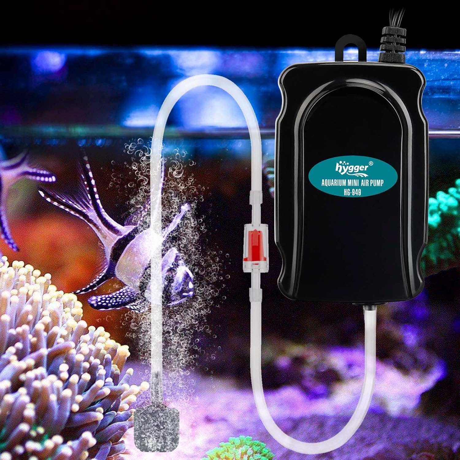 hygger Mini Aquarium Air Pump Kit Small Fish Tank Air Pump 1W for 5-20 Gallon Fish Bowl with Air Tube Air Bubbler Stone Check Valve
