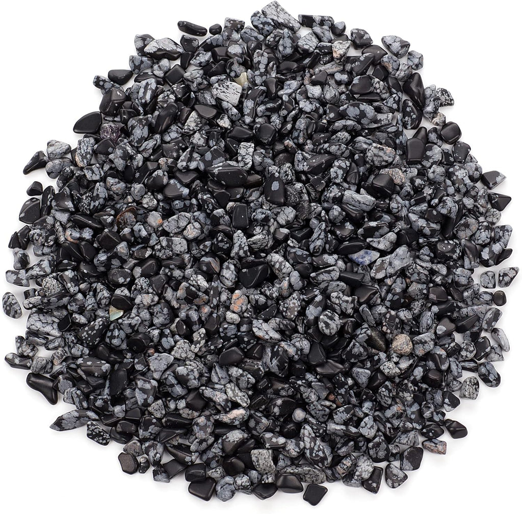 Cherry Tree Collection 1/2 Pound Polished Tumbled Gemstone Chips, Pebbles, Crystal Chips Bulk for Jewelry Making, Healing, Plants, Succulents, Aquariums, Decoration, Chakra (Snowflake Obsidian)