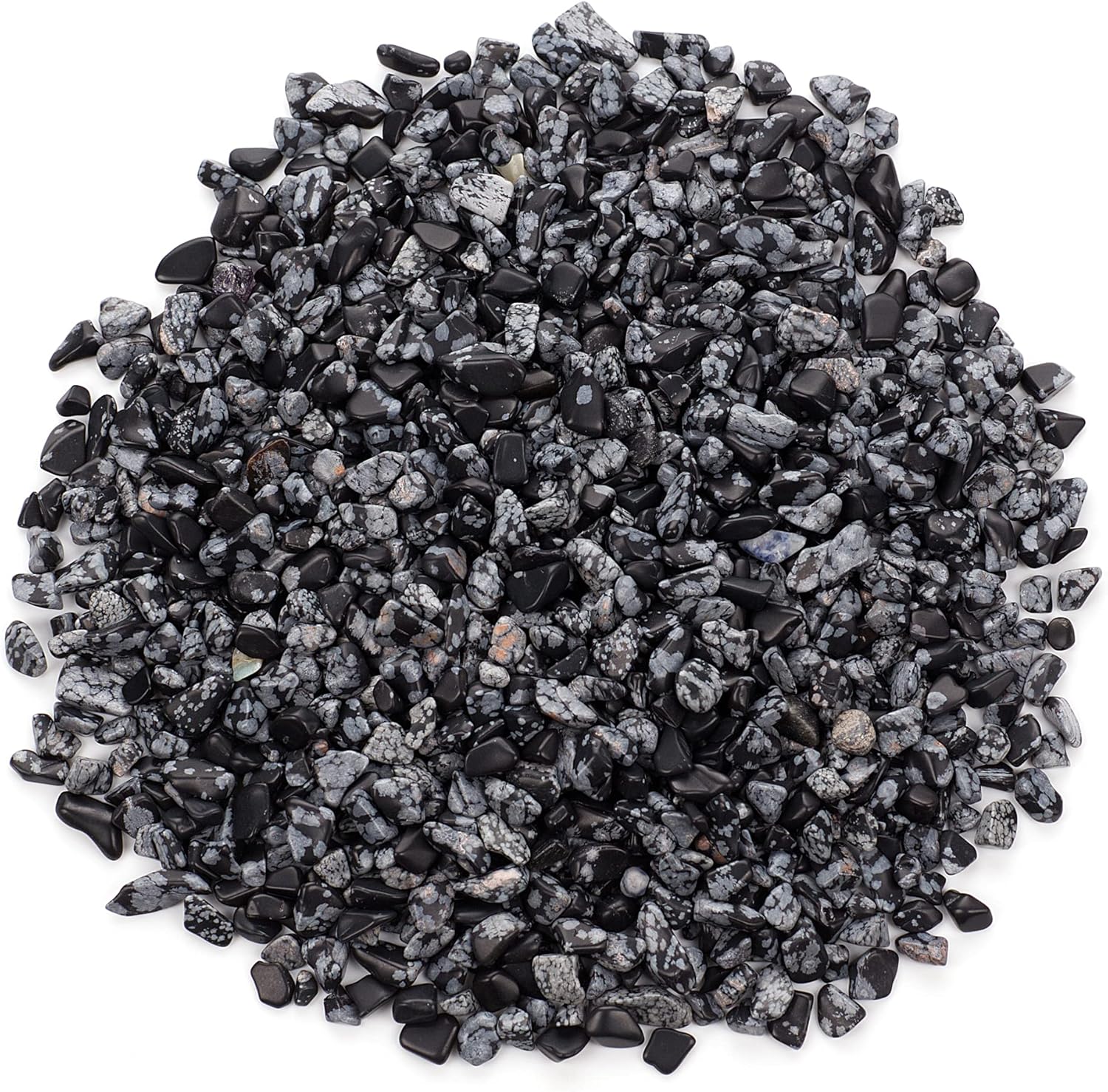 Cherry Tree Collection 1/2 Pound Polished Tumbled Gemstone Chips, Pebbles, Crystal Chips Bulk for Jewelry Making, Healing, Plants, Succulents, Aquariums, Decoration, Chakra (Snowflake Obsidian)