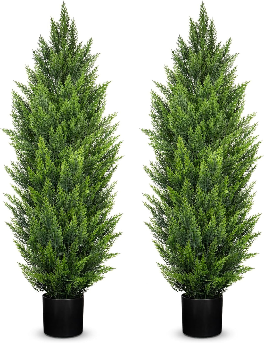 Briful 4ft Cedar Topiary Trees Artificial Outdoor Set of 2, Realistic Faux Cedar Pines with Pots, UV Resistant Christmas Greenery for Holiday Decor, Indoor Farmhouse Entryway Patio Door Plants