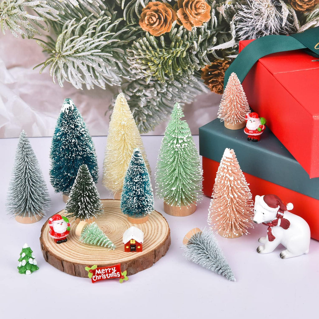DearHouse 30PCS Artificial Mini Christmas Trees, Mini Pine Tree Sisal Trees with Wood Base Bottle Brush Trees for Christmas Table Top Decor Winter Crafts Ornaments (Pink, 30)