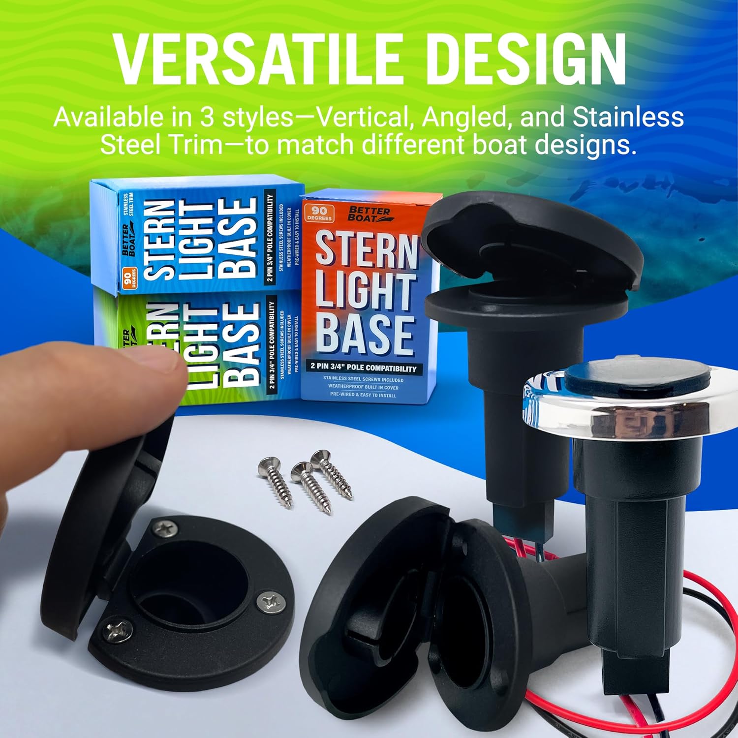Boat Stern Light Base, Navigation and Anchor Light Base Socket, 2-Pin Plug for Stern Lights, Angled Slot Design for Boats