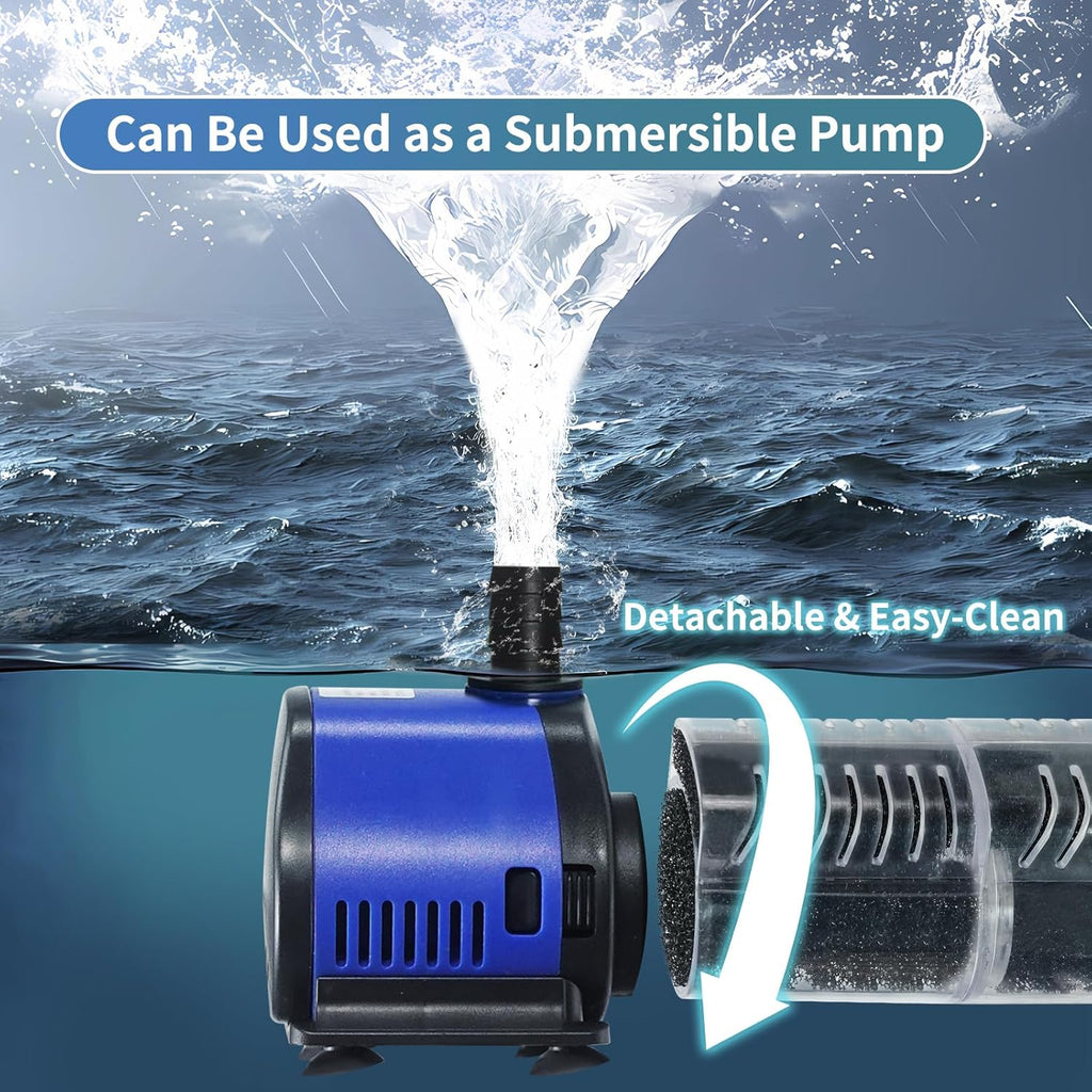 TARARIUM Aquarium Filter 260GPH for 30-75 Gallon Fish Tank, Biochemical Quiet Submersible Internal Filtration Powerful Pump Air Supply Wave Maker 4 in 1, Saltwater & Freshwater Crystal Clear
