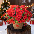 Artificial Flowers for Outdoors,UV Resistant Artificial Outdoor Flowers,Not-Fading Faux Flowers for Outdoor Planters for Front Door Porch Yard Patio Garden Home Decor,12 Bundles,Red