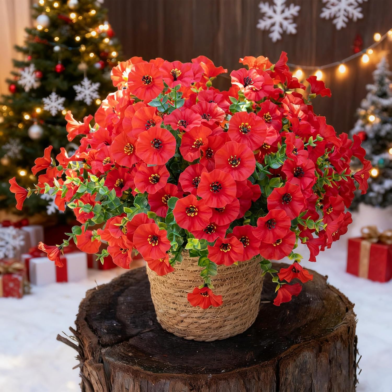 Artificial Flowers for Outdoors,UV Resistant Artificial Outdoor Flowers,Not-Fading Faux Flowers for Outdoor Planters for Front Door Porch Yard Patio Garden Home Decor,12 Bundles,Red
