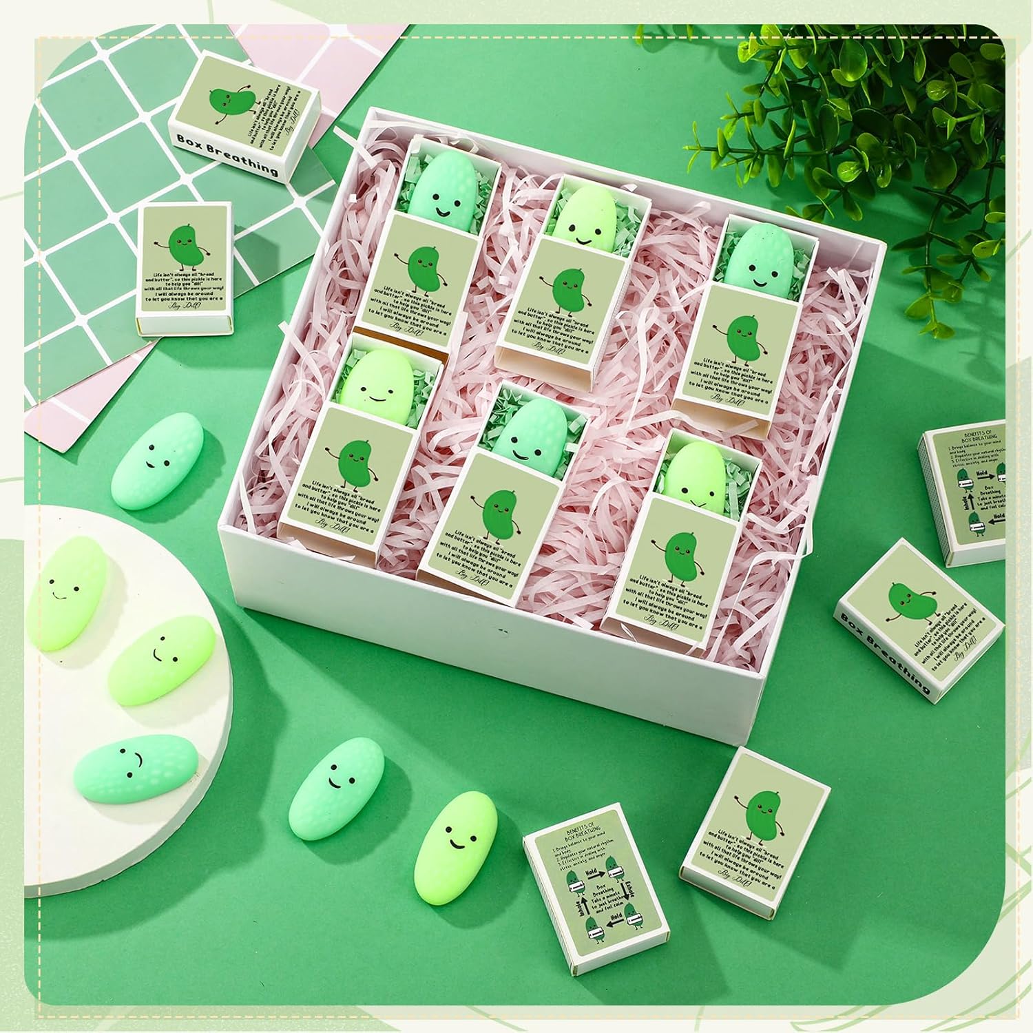 Wettarn 36 Sets Appreciation Pickle Gifts Cute Stress Balls with Support Gift Boxes Adults Party Favors for Employee Coworker Friends Office Positive Relief Toys Stocking Stuffers