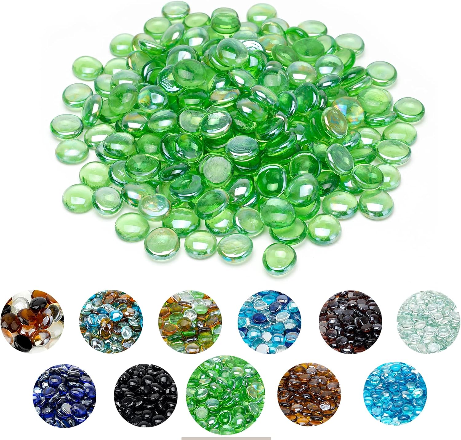 Skyflame 10-Pound Fire Glass Beads for Fire Pit Fireplace, 1/2-Inch Size Emerald Green Reflective Decorative Blended Fireglass Drops for Landscaping