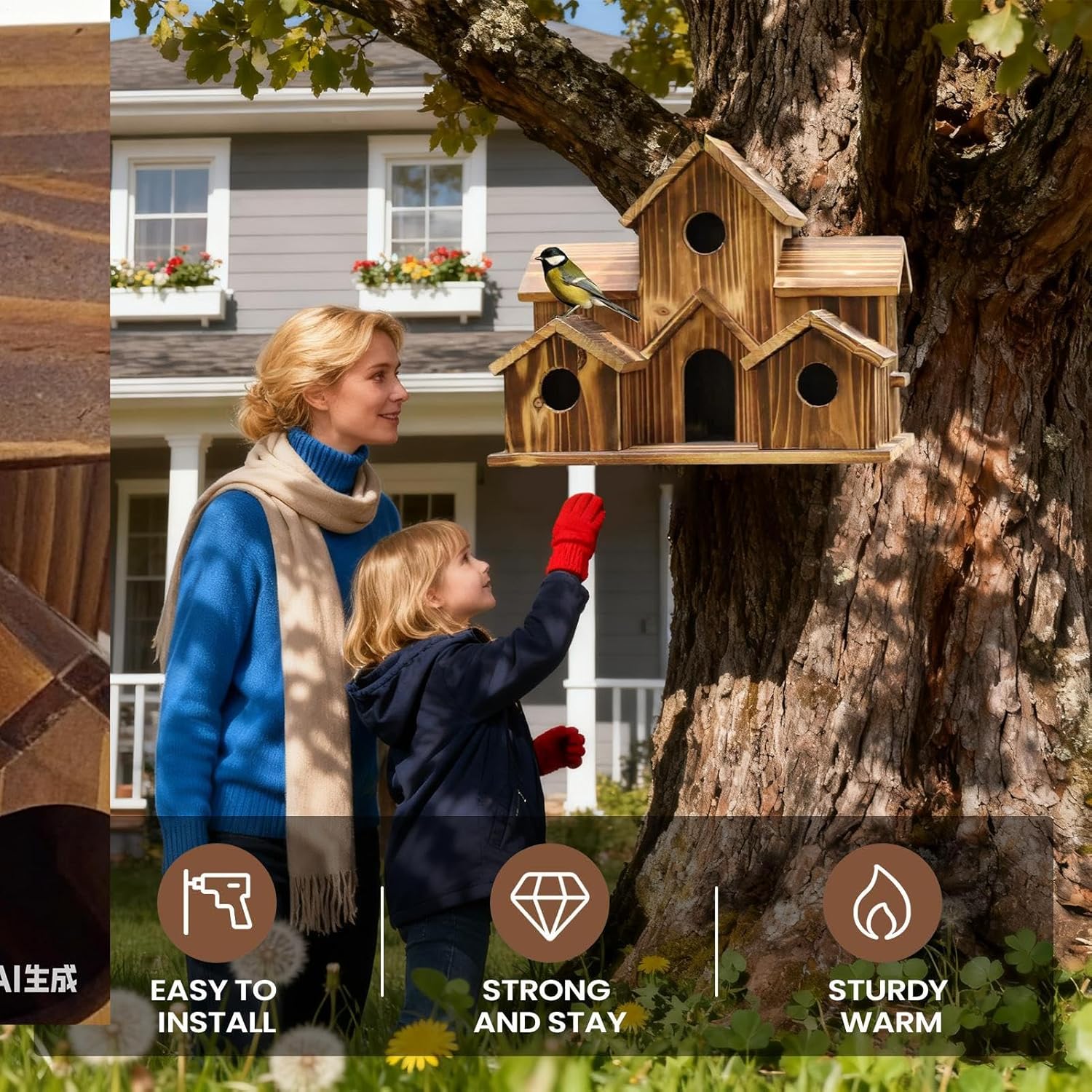 Rustic Wooden Bird Houses - Large Outdoor Wood Pet Cottage, Garden Birdhouse Feature, Sturdy Nesting Box for Birds, Decorative and Functional Outdoor Accessory for Yard, Balcony, Lawn, Porch, Patio