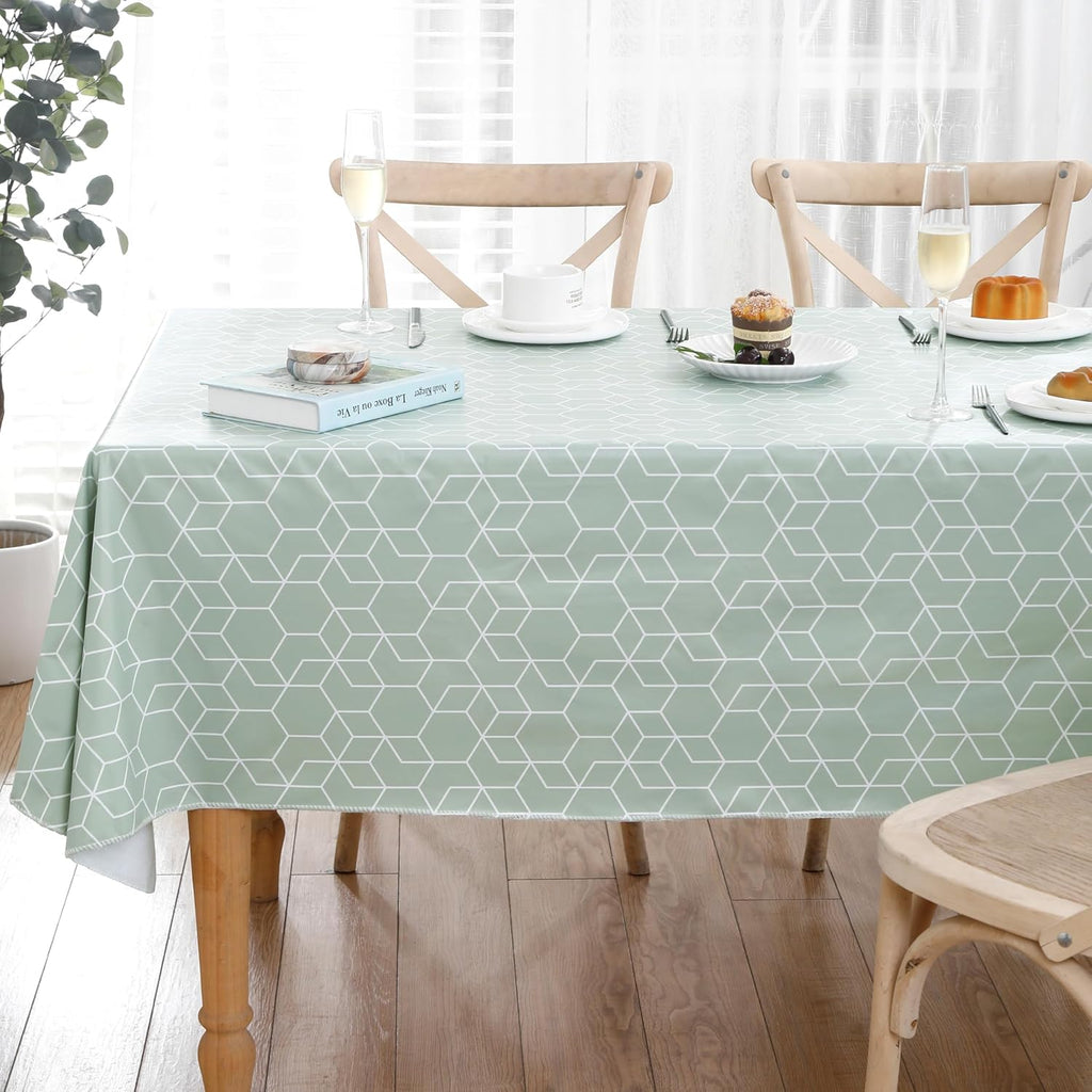 Heavy Duty Vinyl Tablecloth with Flannel Backing Waterproof Oil-Proof Plastic Table Cloth Stain-Resistant Wipeable Rectangle or Square Table Cover for Indoor and Outdoor (Green Grid,54x54 Inch)