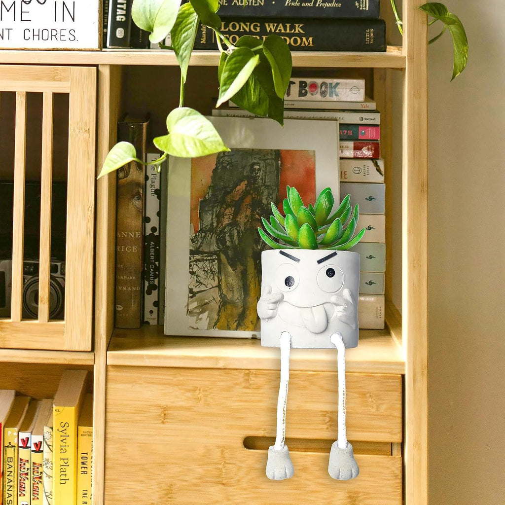 Creative Artificial Succulent Plants in pots - 2 Pieces Mini Fake Plant Faux Succulent Emotional Cement Potted for Home Desk Shelf Kitchen and Office Decor (2PCS)