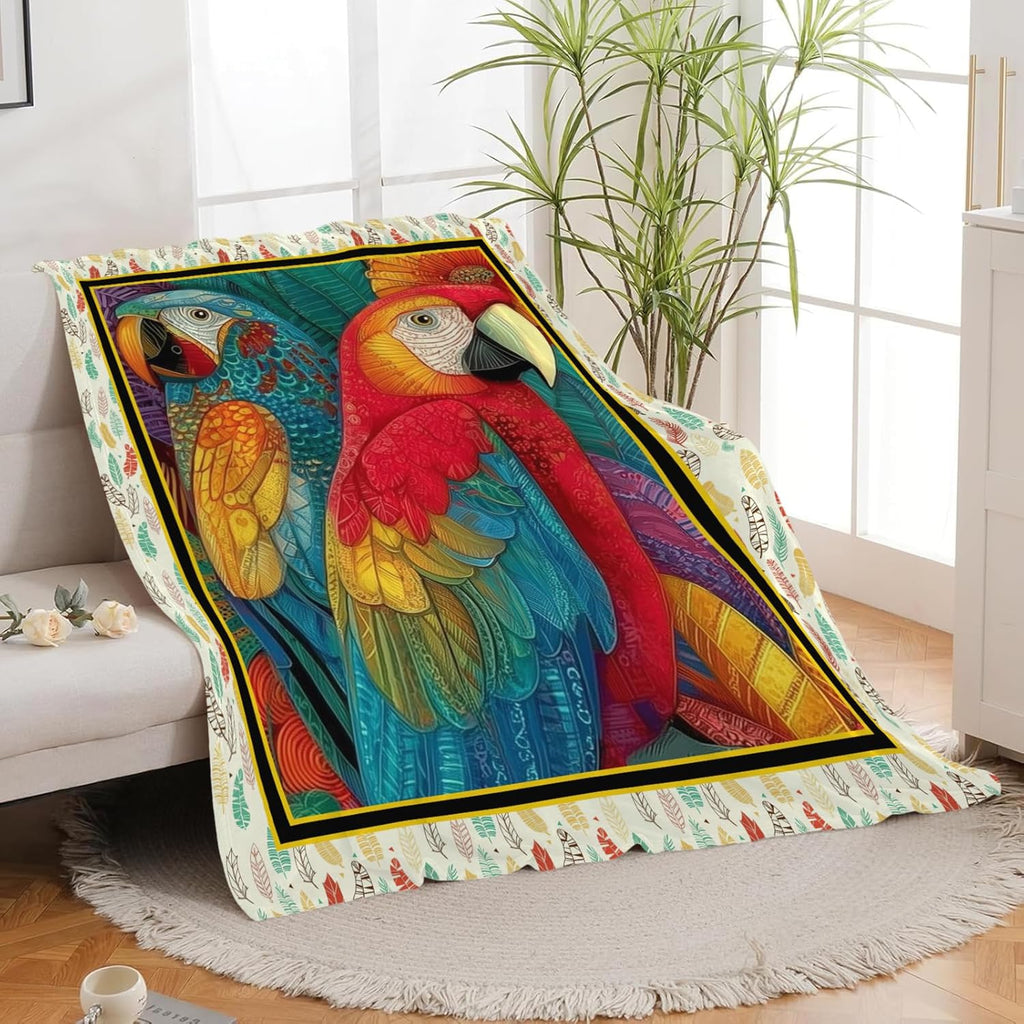 Parrot Bird Throw Blanket Macaw Stuff Gifts for Kids Girls Boys Adults Women Men Soft Cozy Warm Plush Fluffy Fuzzy Fleece Blanket Decor 50''X60''
