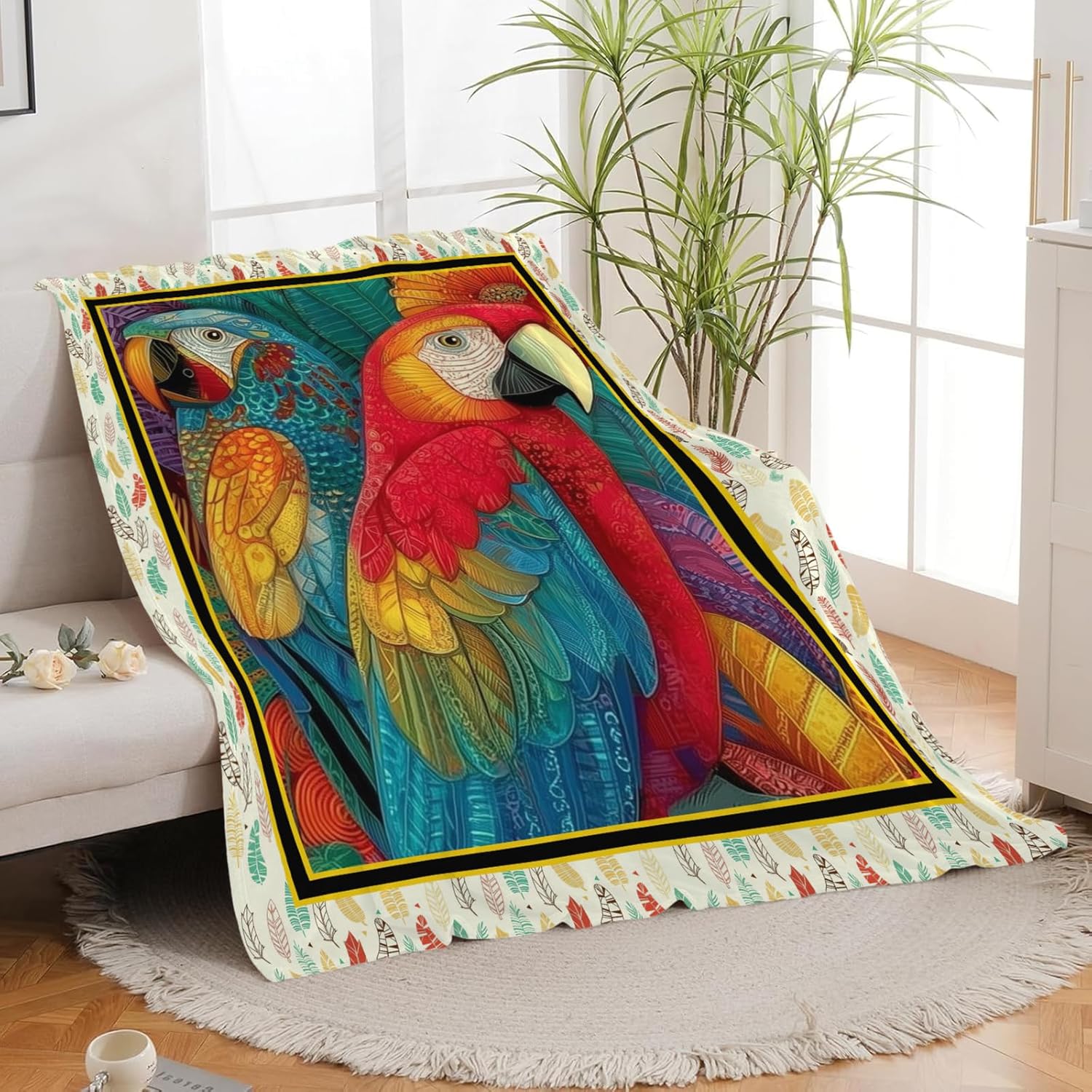 Parrot Bird Throw Blanket Macaw Stuff Gifts for Kids Girls Boys Adults Women Men Soft Cozy Warm Plush Fluffy Fuzzy Fleece Blanket Decor 60''X80''