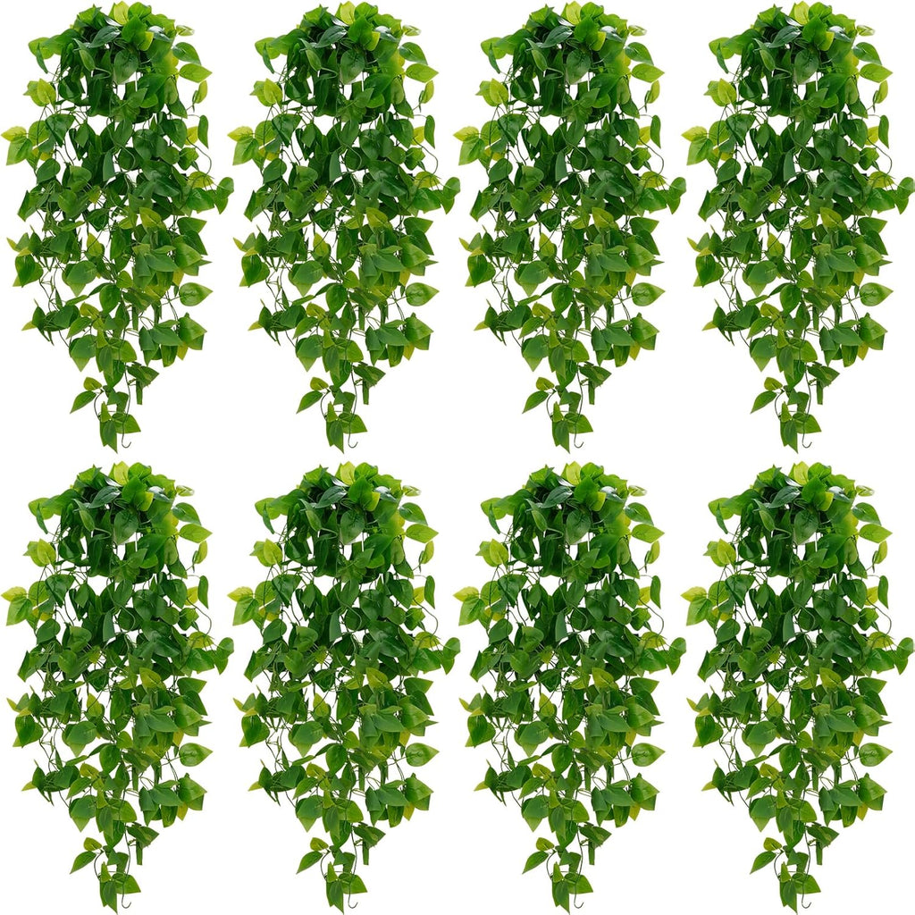 BLEUM CADE Fake Hanging Plants, 8pcs Artificial Hanging Plant, Faux Pothos Vines Hanging Plant Greenery for Wall Home Living Room Indoor Outdoor Decor (No Baskets)