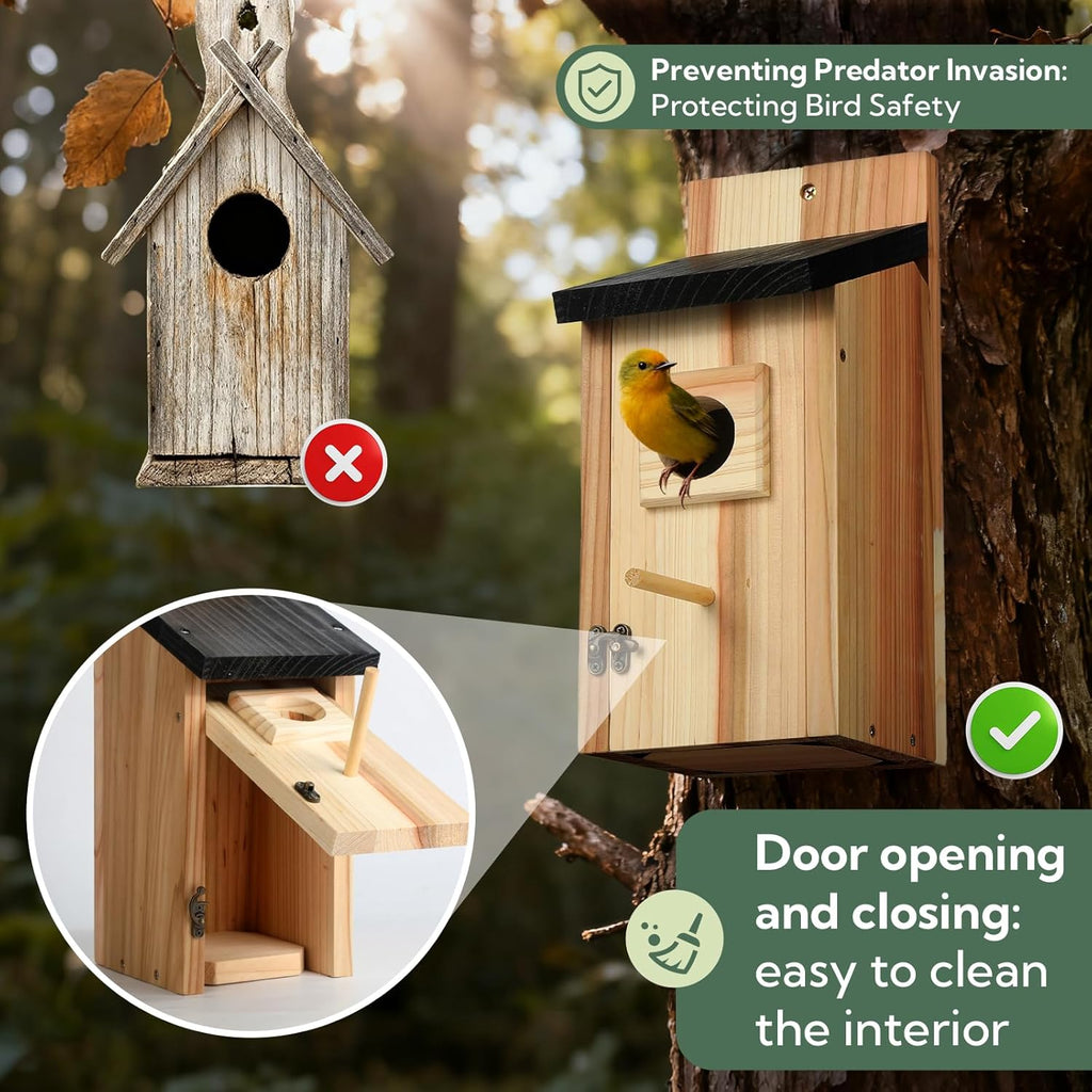 2 Pack Bird Houses for Outside – Cedar Outdoor Bird House with Stand, Quick & Easy Assembly, Ideal for Bluebird, Finch, Wren & Chickadee