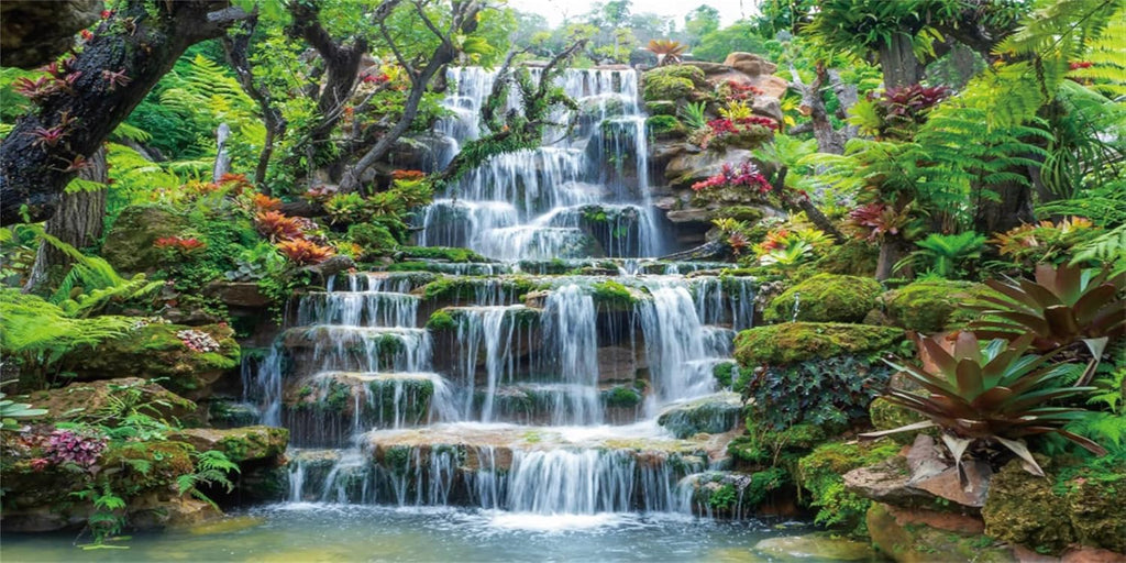 AWERT 72x16 inches Waterfall Aquarium Background Forest Park Green Tropical Plants Fish Tank Background Reptile Habitat Background Vinyl Background