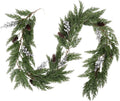 SJL Faux Cypress Pine Garlands 1Pcs Christmas Garland Artificial Realistic Holiday Cedar Pine Needles Greenery Garland Decoration with Pinecones and Berries for Fireplace Table Christmas Party Home