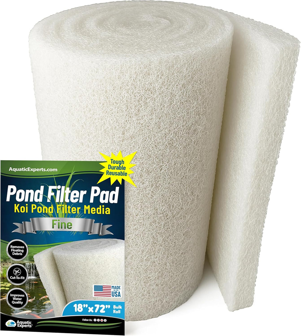 Aquatic Experts Classic Koi Pond Filter Pad FINE - White Bulk Roll Pond Filter Media, Ultra-Durable Pond Filters for Outdoor Ponds, Reusable Fish Pond Filter Material, USA, (3/4" - 1" x 18" x 72")
