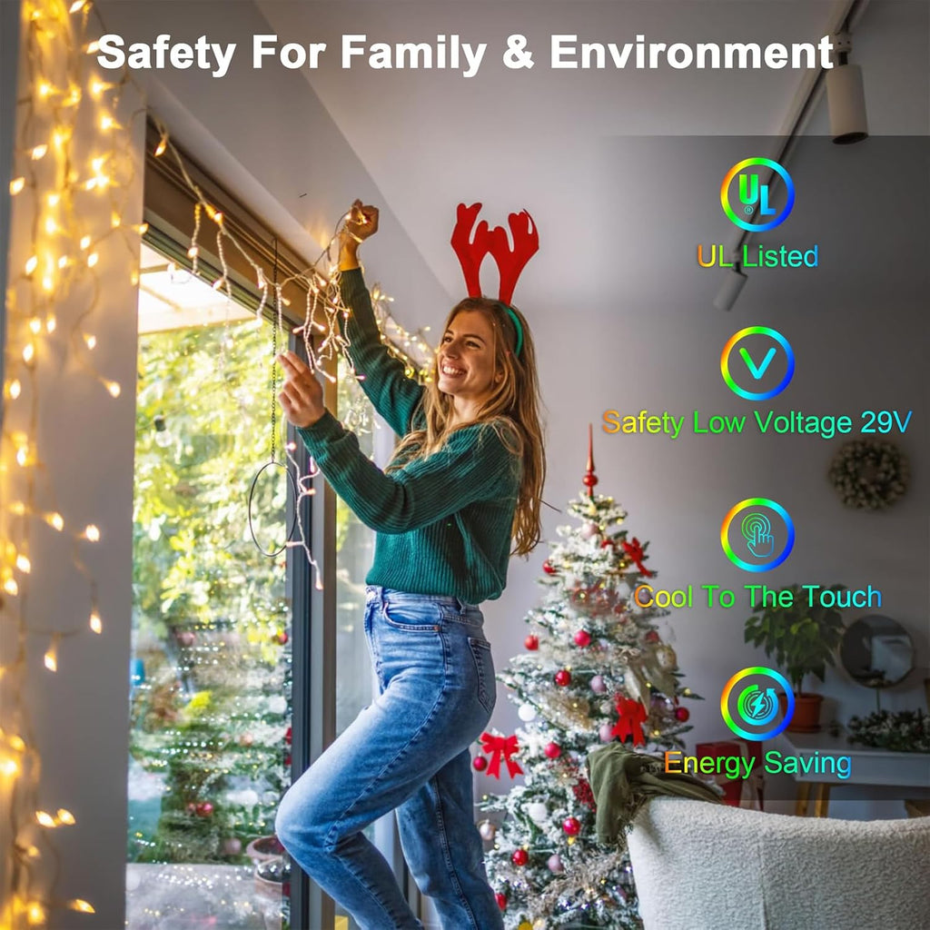 164FT 1620 LED Outdoor Christmas Lights - 360 Ice Drops, 12 Pro Modes with Timer Memory & Brightness, Waterproof Hanging Ice String Light for Holiday Wedding Garden Fence House Decor (Warm White)