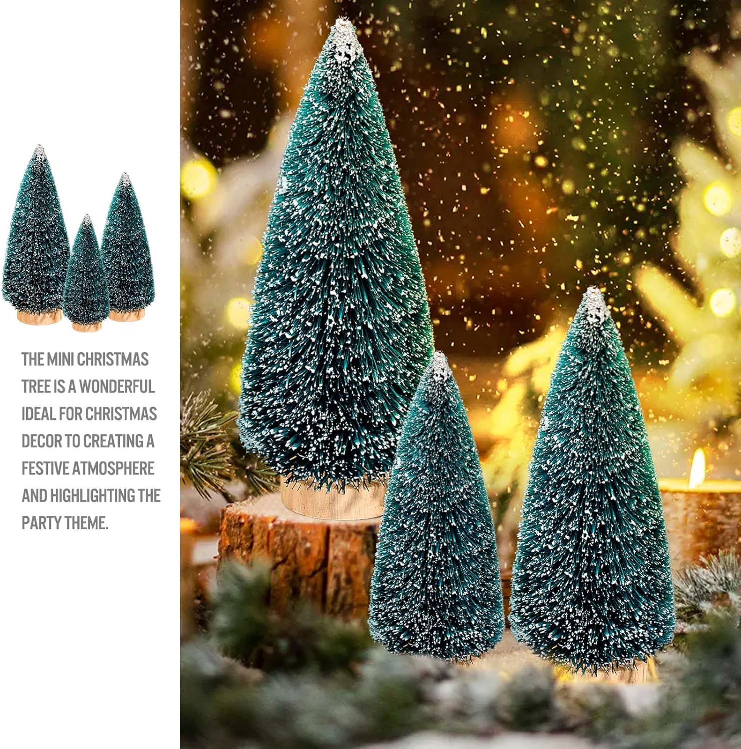 9Pcs Mini Christmas Trees Christmas Decor Artificial Christmas Decorations with 4 Sizes, Christmas Tree Bottle Brush Trees Christmas Table Decorations (Dark Green Golden Beige)