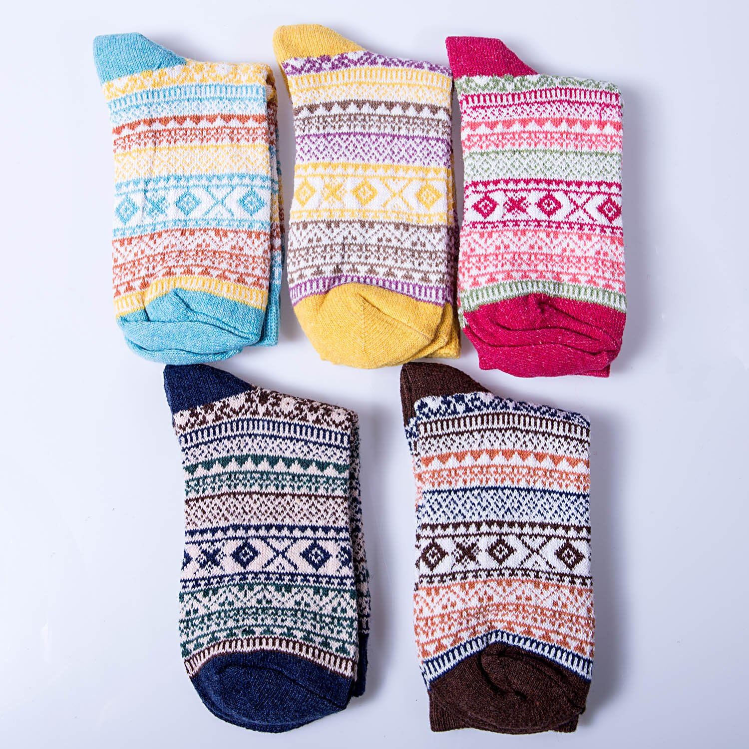 Justay 5 Pairs Wool Socks for Women - Winter Thick Boot Cozy Crew Vintage Soft Calf Knit Warm Socks Gifts