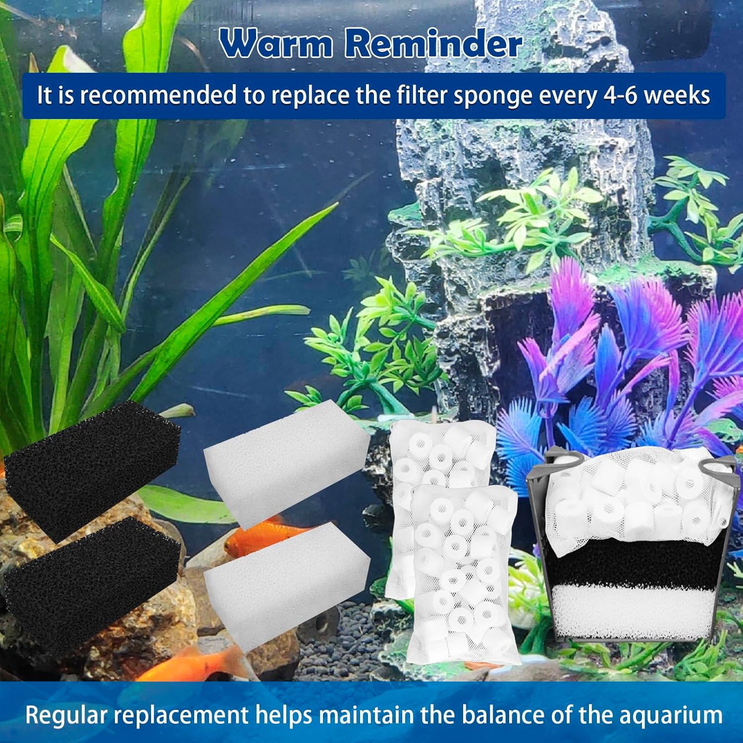 Aquarium Filter Media Replacement for AquaClear 50 Power Filter, Three-Stage Filtration Tank Filter Maintenance Kit, Fish Tank Filter for 20- to 50-Gallon Aquariums