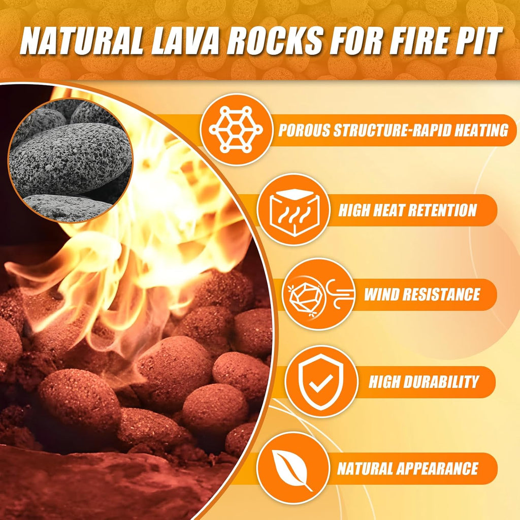 CJGQ 45 Lb Lava Rocks for Fire Pit,1"-2" Natural Pebbles Tumbled Lava Rock,Round Fire Pit Rocks for Portable Fireplaces Propane Gas Fish Tank Landscaping Garden Decoration