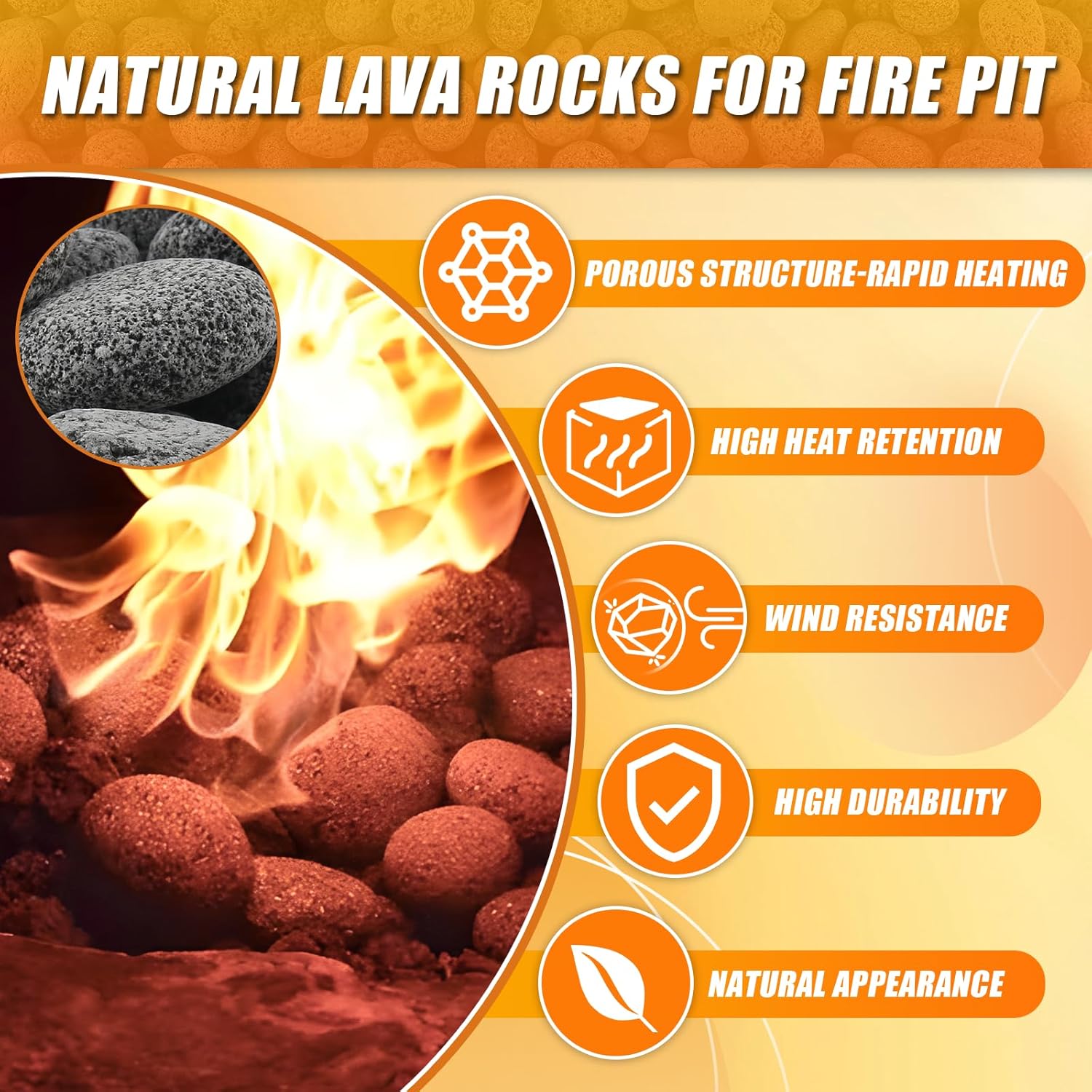 CJGQ 45 Lb Lava Rocks for Fire Pit,1"-2" Natural Pebbles Tumbled Lava Rock,Round Fire Pit Rocks for Portable Fireplaces Propane Gas Fish Tank Landscaping Garden Decoration