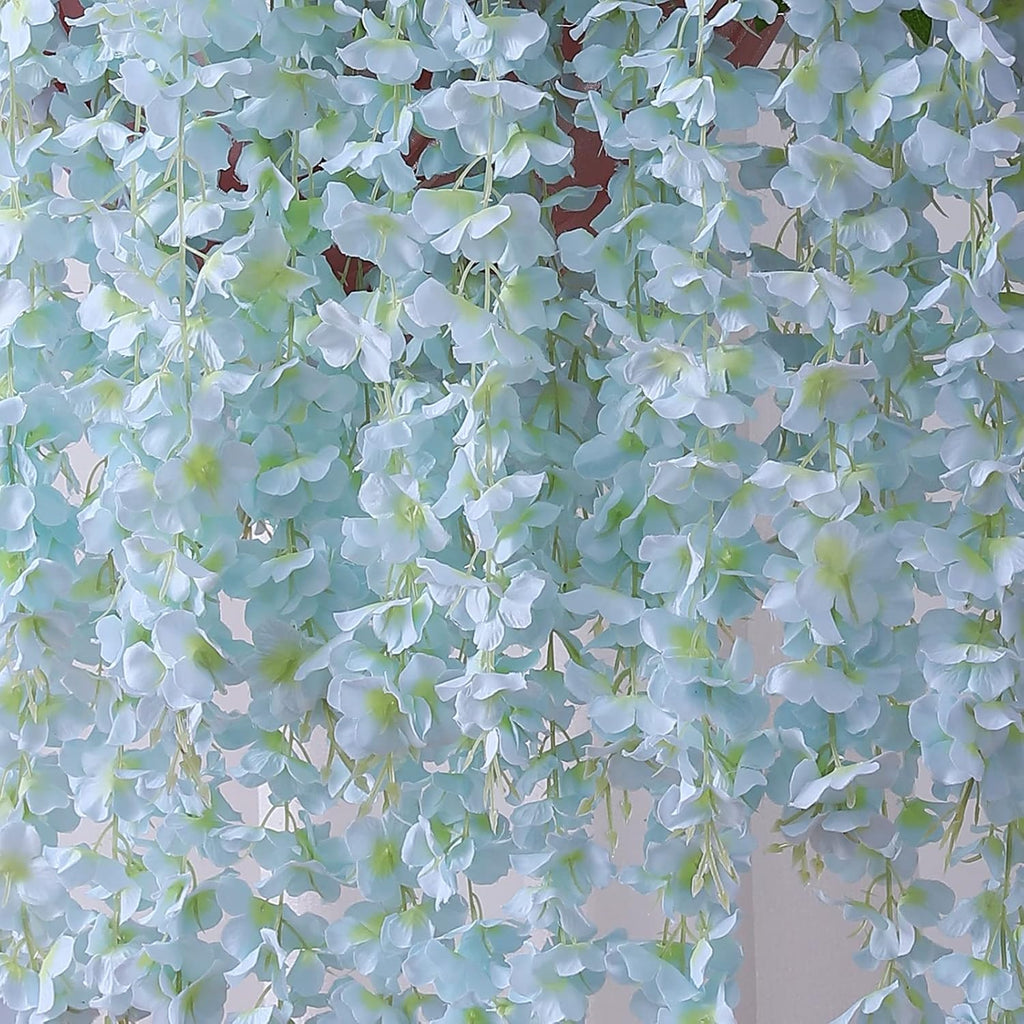 Duovlo 12 Piece Artificial Silk Wisteria Vine 3.6 Feet Hanging Flower Garland String Home Party Wedding Decor (Light Blue)